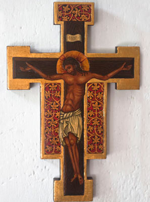 Icon painted with tempera paint on wood and gilded with imitation gold.