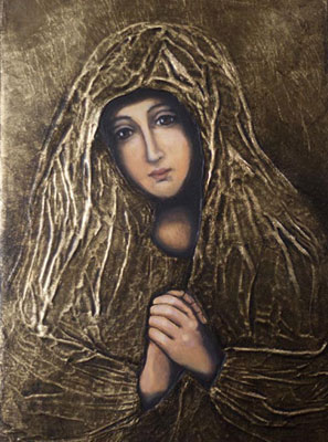 Icon painted with oil paint on wood, gilded with imitation gold leaf